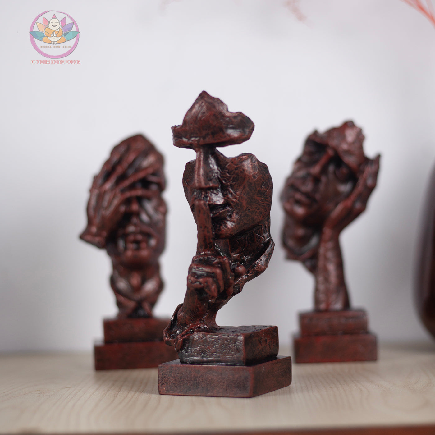 3 Wise Faces Sculpture Set – Hear No Evil, Speak No Evil, See No Evil – Modern Abstract Resin Statue Home Office Shelf Decor