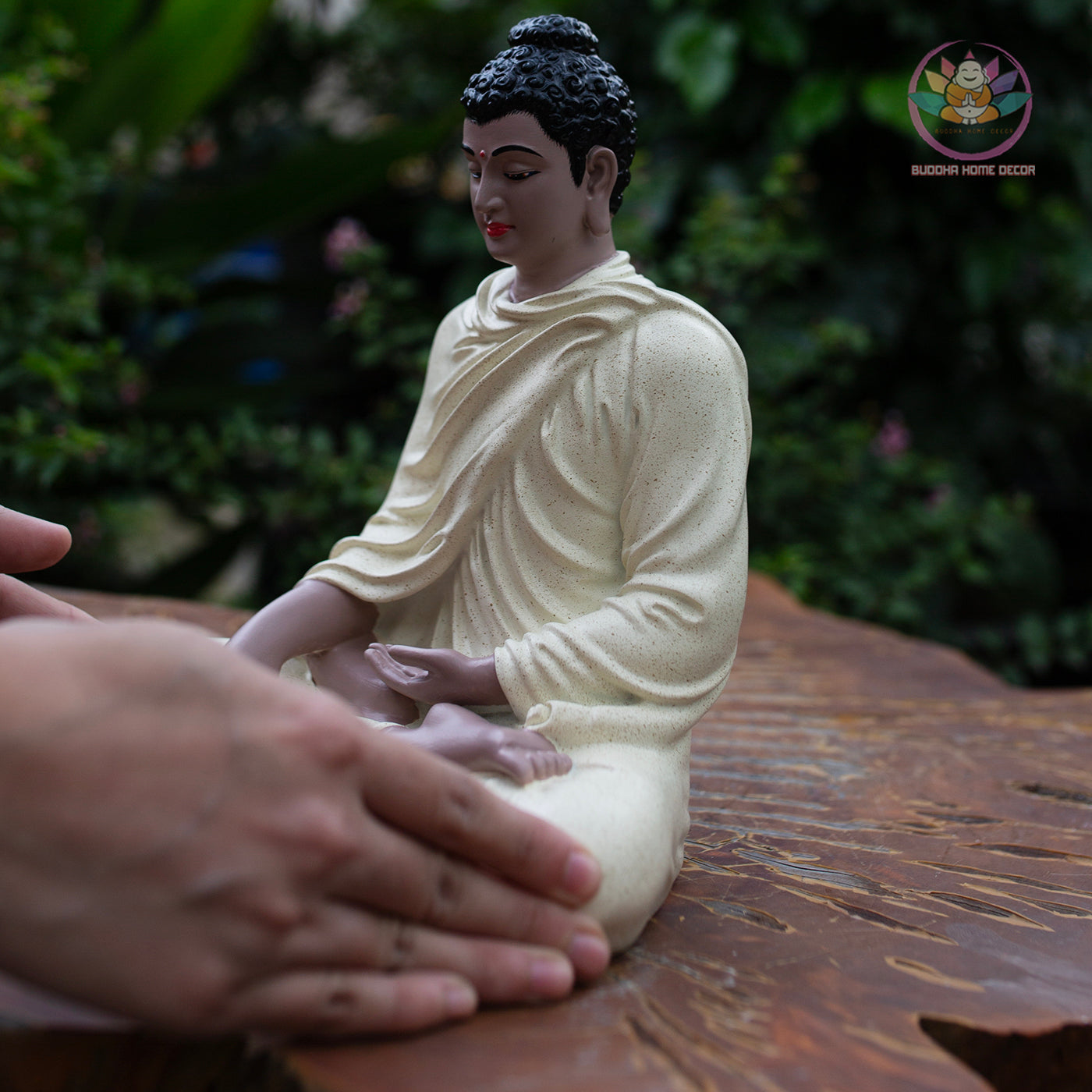 Yellow Buddha Statue 9.4" – Ceramic-Style Resin Meditation Figurine, Shakyamuni Sculpture, Zen Buddhist Altar Decor, Spiritual Gift