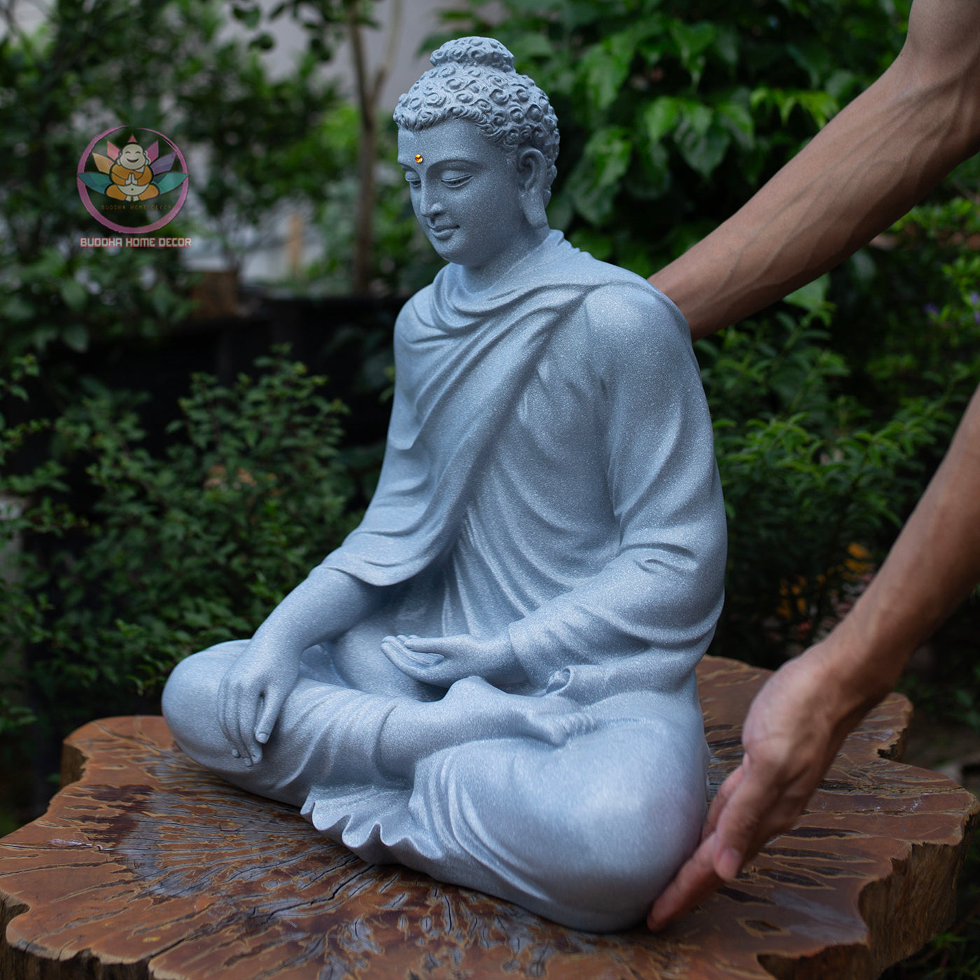 Large Buddha Statue 19.7" – Shakyamuni Meditation Sculpture in Light Stone Finish
