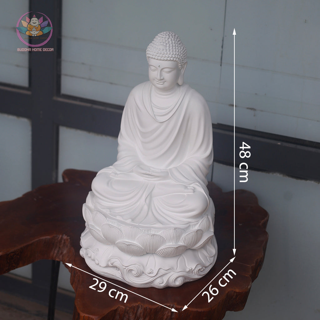 Shakyamuni Buddha Statue – Smiling Resin Meditation Sculpture, Seated Buddha Figurine on Lotus, Zen Buddhist Altar Home Decor