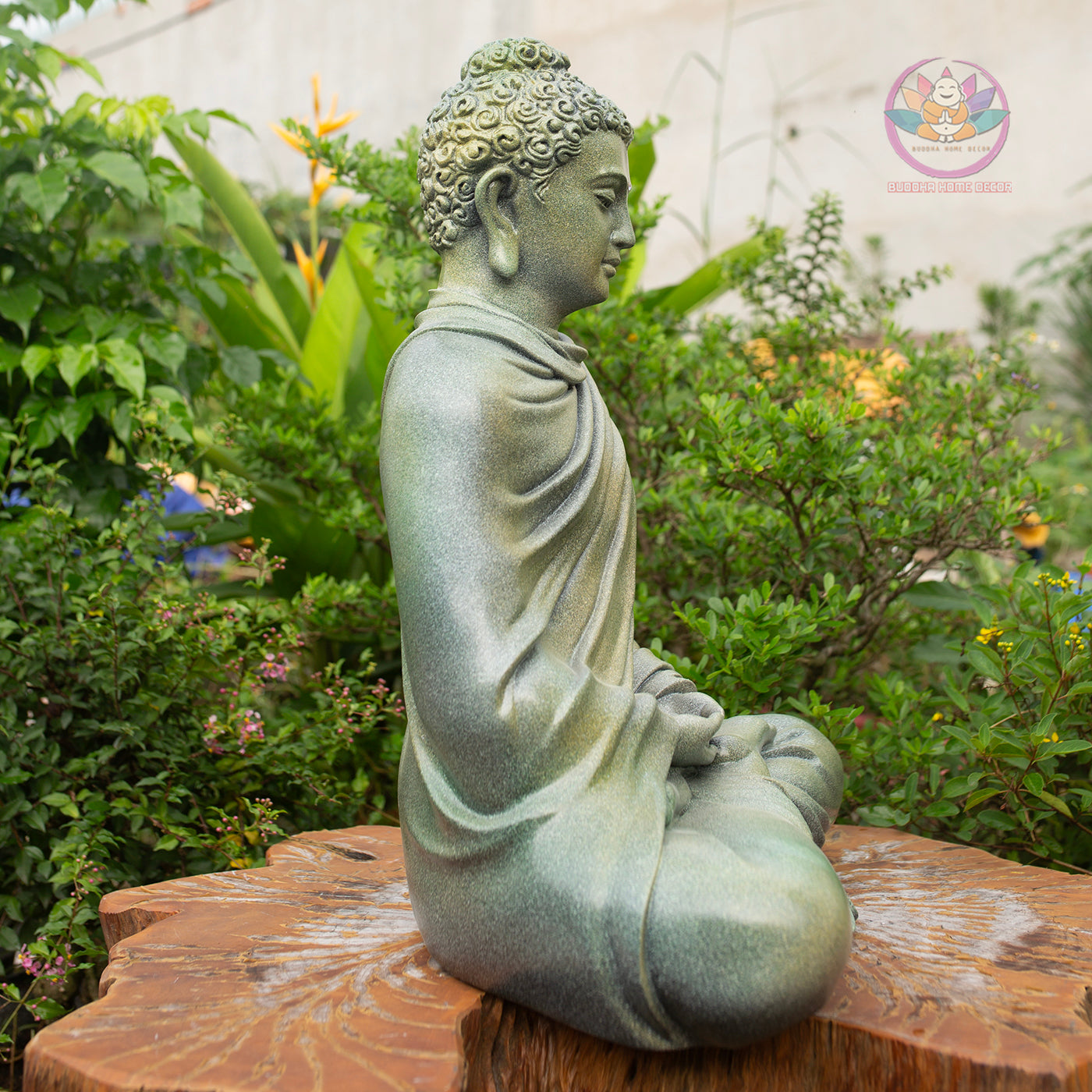 Shakyamuni Buddha Statue 20.5" | Composite Resin and Stone Powder | Green Stone Finish | Seated Meditation Buddha for Home and Garden Decor