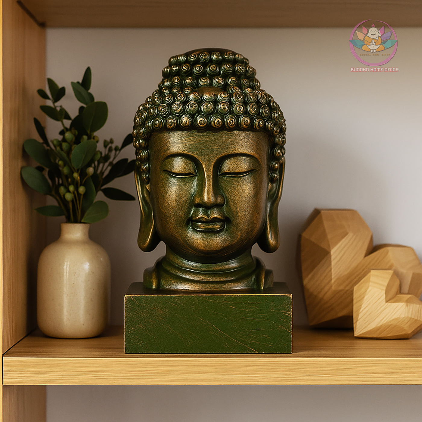 Buddha Head Statue – Antique Bronze Resin Sculpture – Zen Home Decor, Meditation Space Accent, Spiritual Gift, Asian Art Ornament