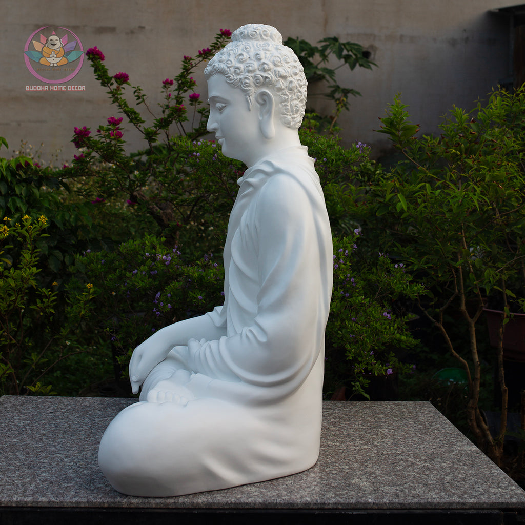 Large Shakyamuni Buddha Statue White, Meditation Buddha Sculpture, Zen Garden Decor, Minimalist Buddhist Art, Spiritual Home Decor