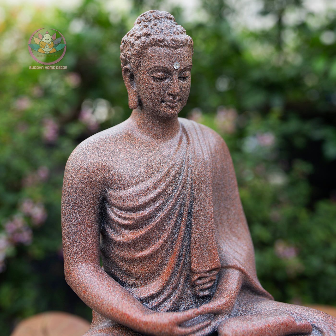 Shakyamuni Buddha Statue 12.6" – Antique Stone Finish Seated Buddha on Lotus Pedestal