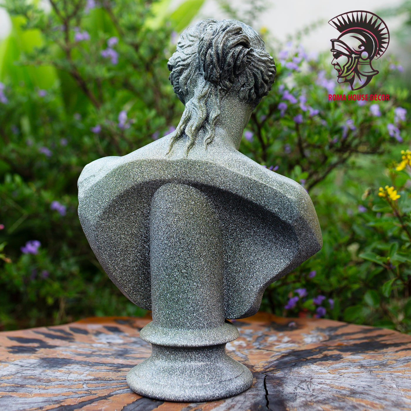 Venus de Milo Bust with Column Pedestal – Greek Goddess Sculpture Set, Green Stone Finish (11.8" & 13")