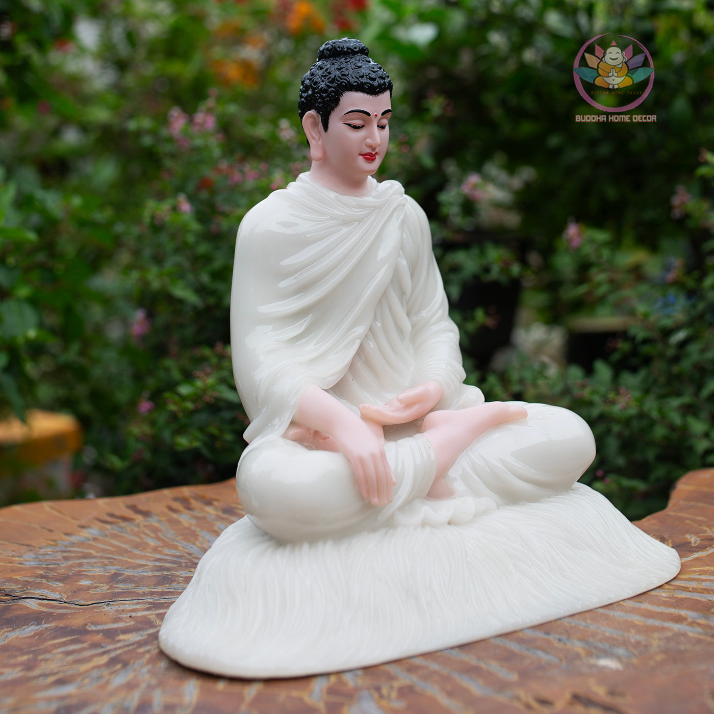 Shakyamuni Buddha Statue 11.8" – Glossy White Resin Meditation Figurine, Seated Buddhist Sculpture for Zen Home Altar, Yoga Studio Decor