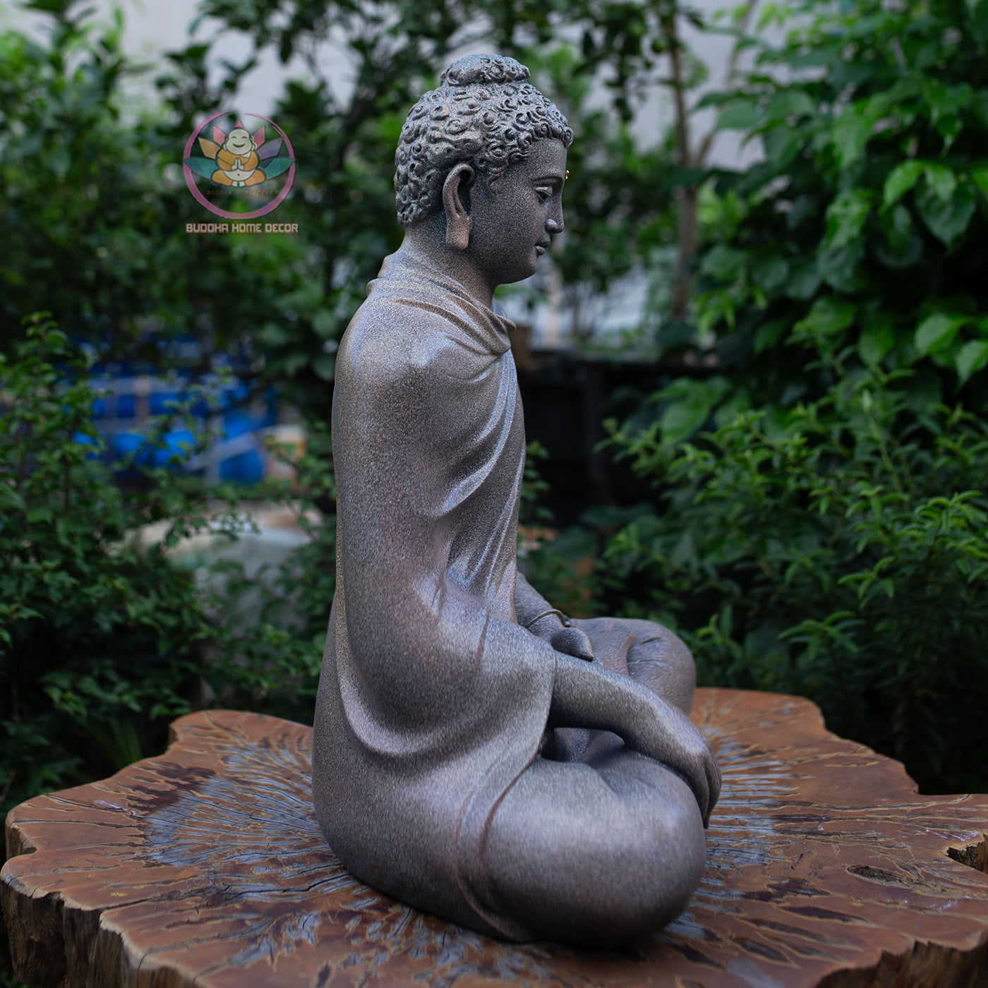 Large Buddha Statue 19.7" – Shakyamuni Meditation Sculpture in Antique Stone Finish