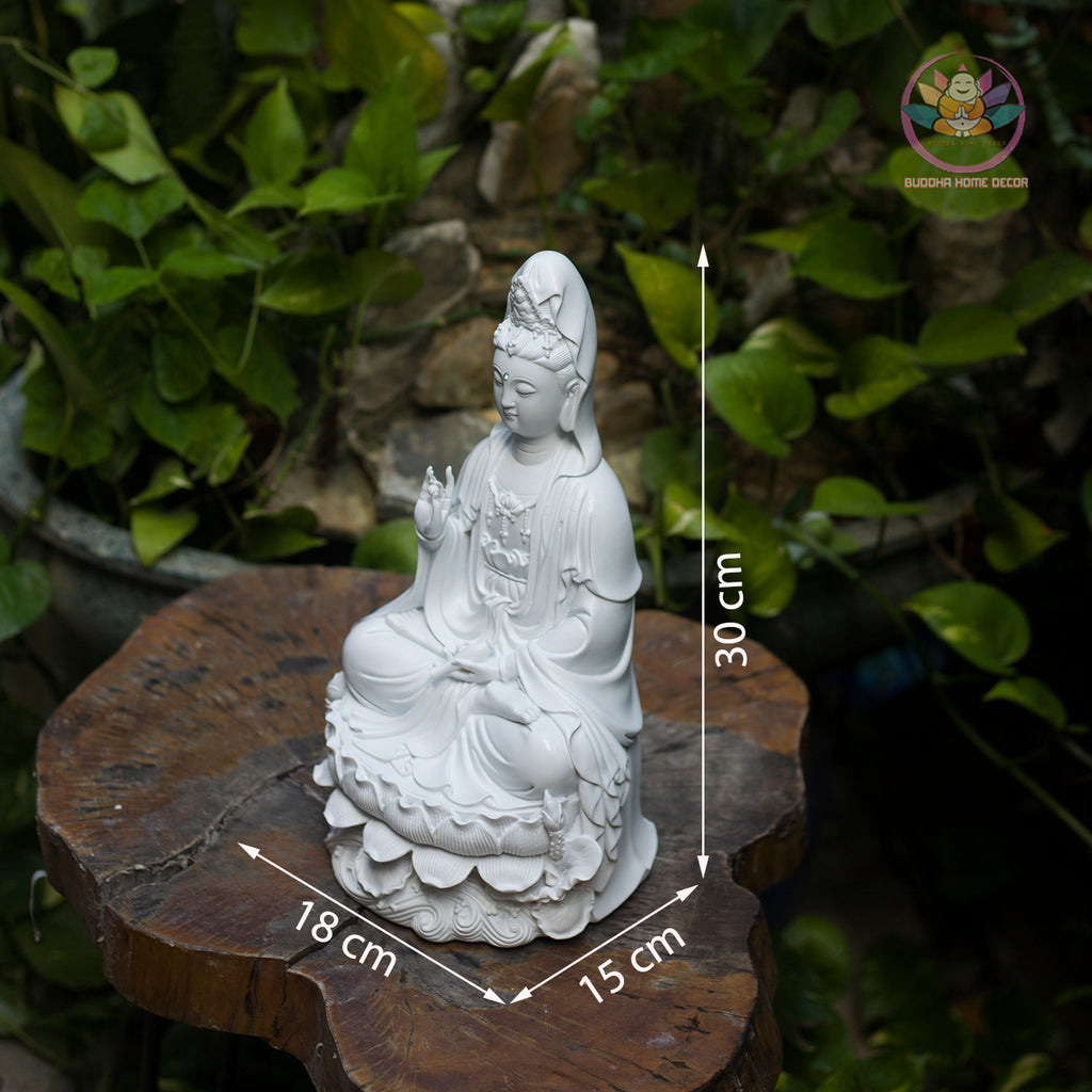 White Guanyin Statue 11.8” | Kuan Yin Goddess of Mercy Figurine | Resin Sculpture for Altar, Zen Home, Meditation, Spiritual Gift