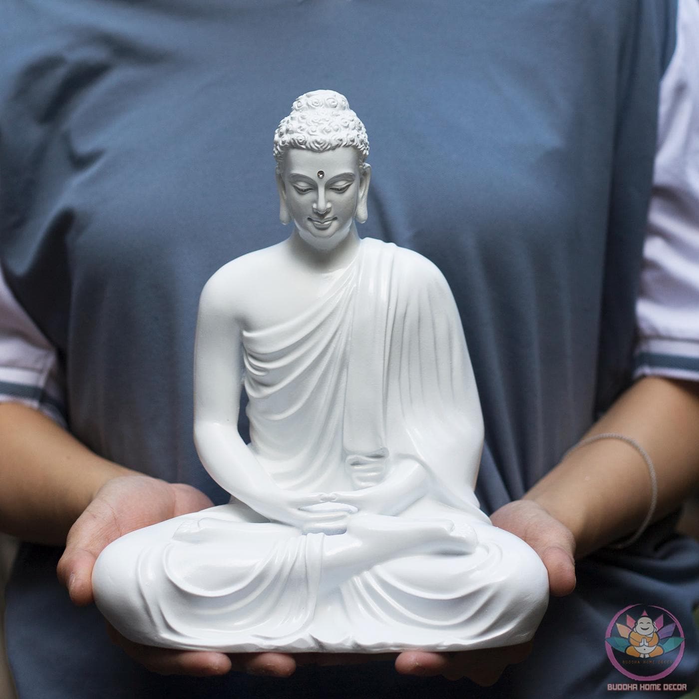 9.4-inch Buddha Statue in Meditation Pose—Yellow Robe Resin Sculpture for Zen Home Decor