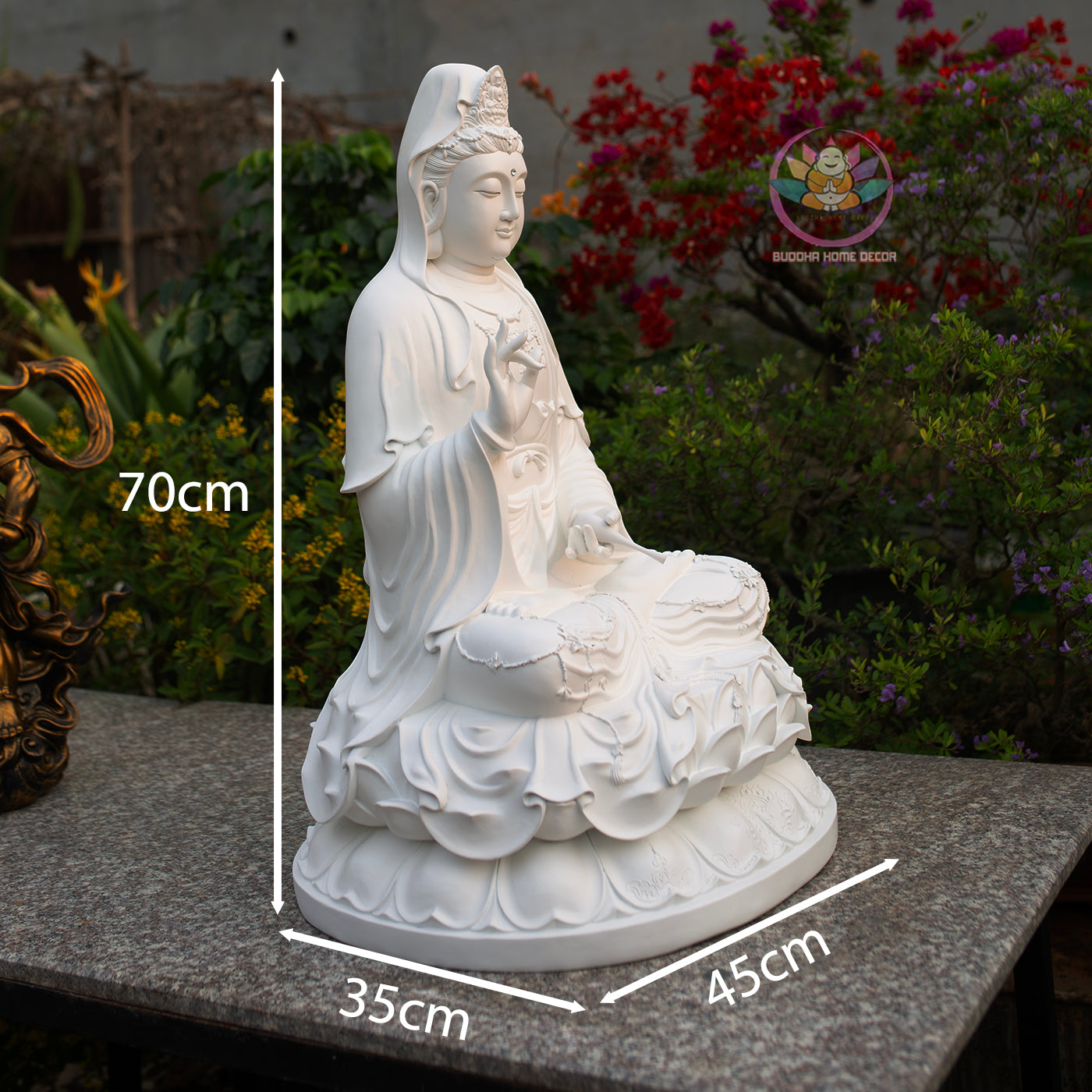 Large White Guanyin Bodhisattva Statue – Handmade Lotus Meditation Decor