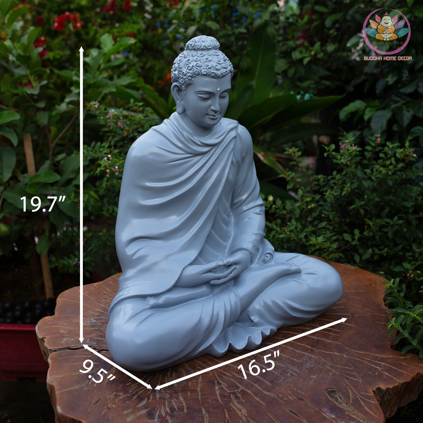 Blue Shakyamuni Buddha Statue – 19.7" (50cm) Meditation Pose | Gloss Resin Sculpture | Handcrafted Buddhist Decor from Vietnam