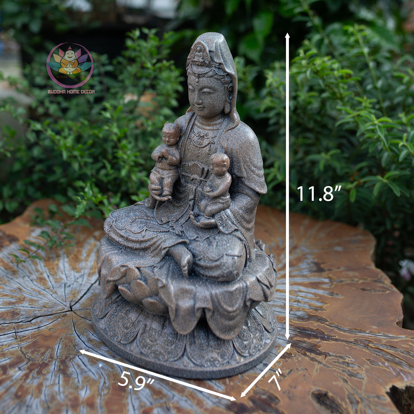 Quan Yin with Children Statue 11.8" | Granite Stone Finish | Guanyin Bodhisattva for Home Altar and Decor
