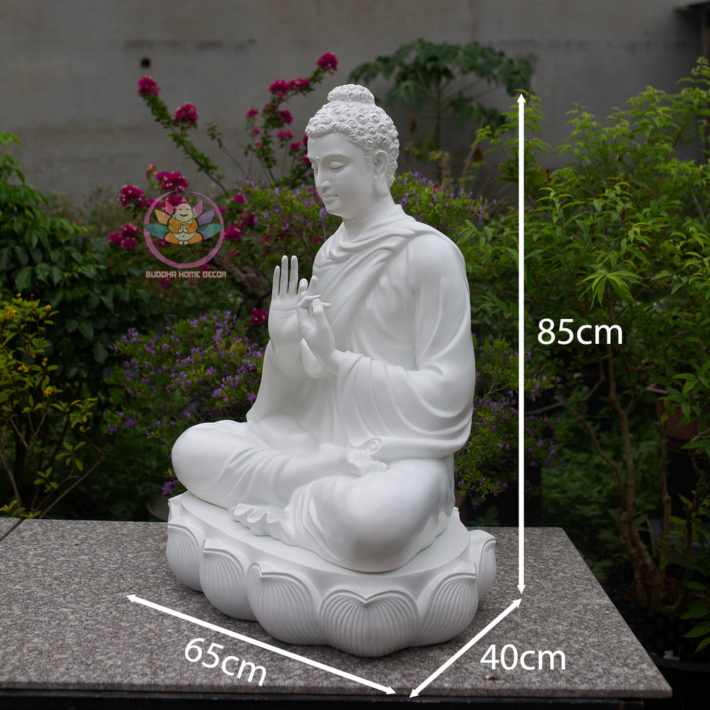 Large Shakyamuni Buddha Dharmachakra Statue, White Meditation Buddha Sculpture, Buddhist Altar Decor, Zen Home Statue, Spiritual Gift