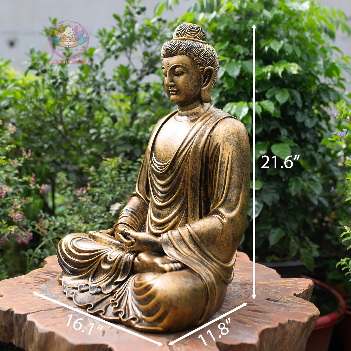 Antique Bronze Finish Buddha Statue – Large Seated Shakyamuni Meditation Sculpture for Home & Garden