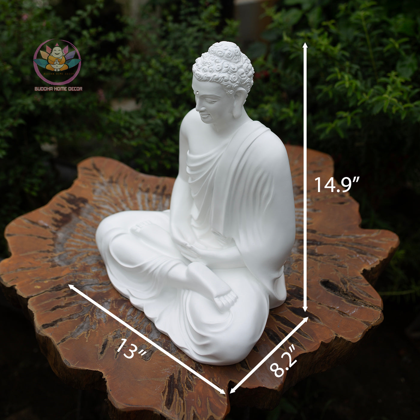 White Shakyamuni Buddha Statue – 37cm Resin Stone Sculpture | Meditating Buddha Figurine