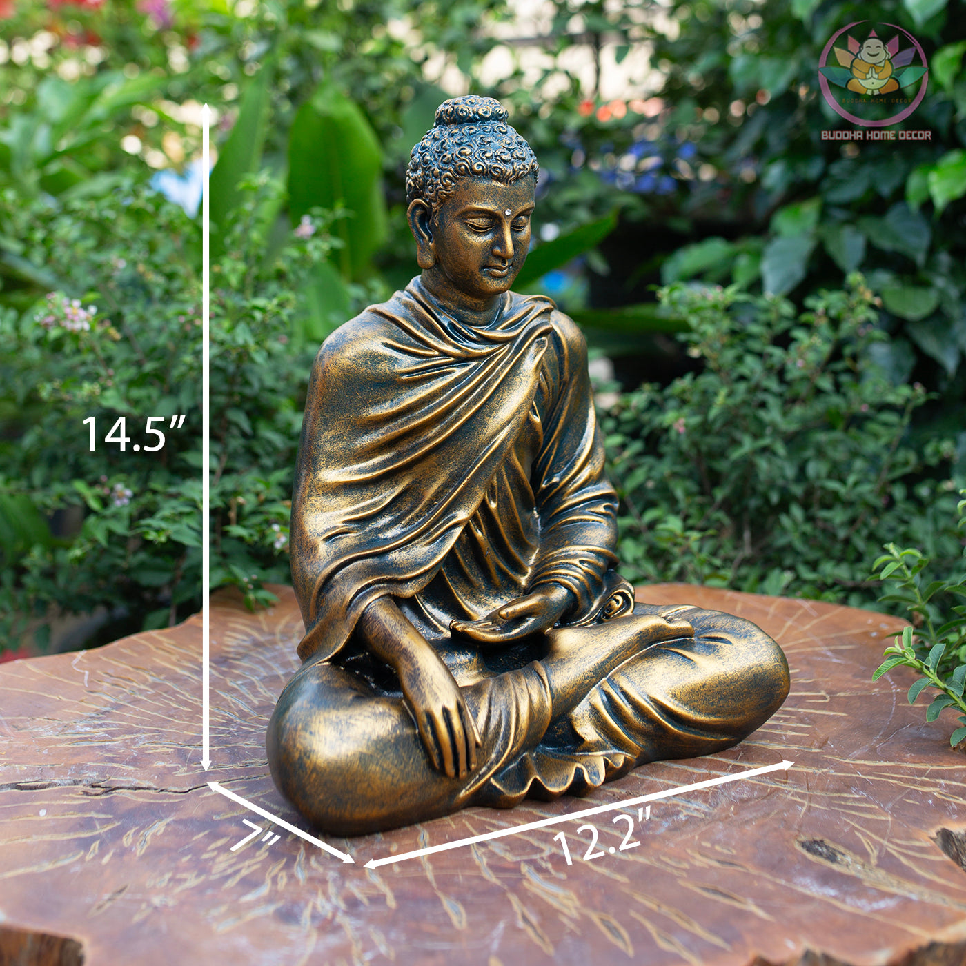 Bronze-Finish Buddha Statue – 14.6" Resin Shakyamuni Buddha Figurine – Zen Home Altar, Meditation Room, Asian Spiritual Decor Gift