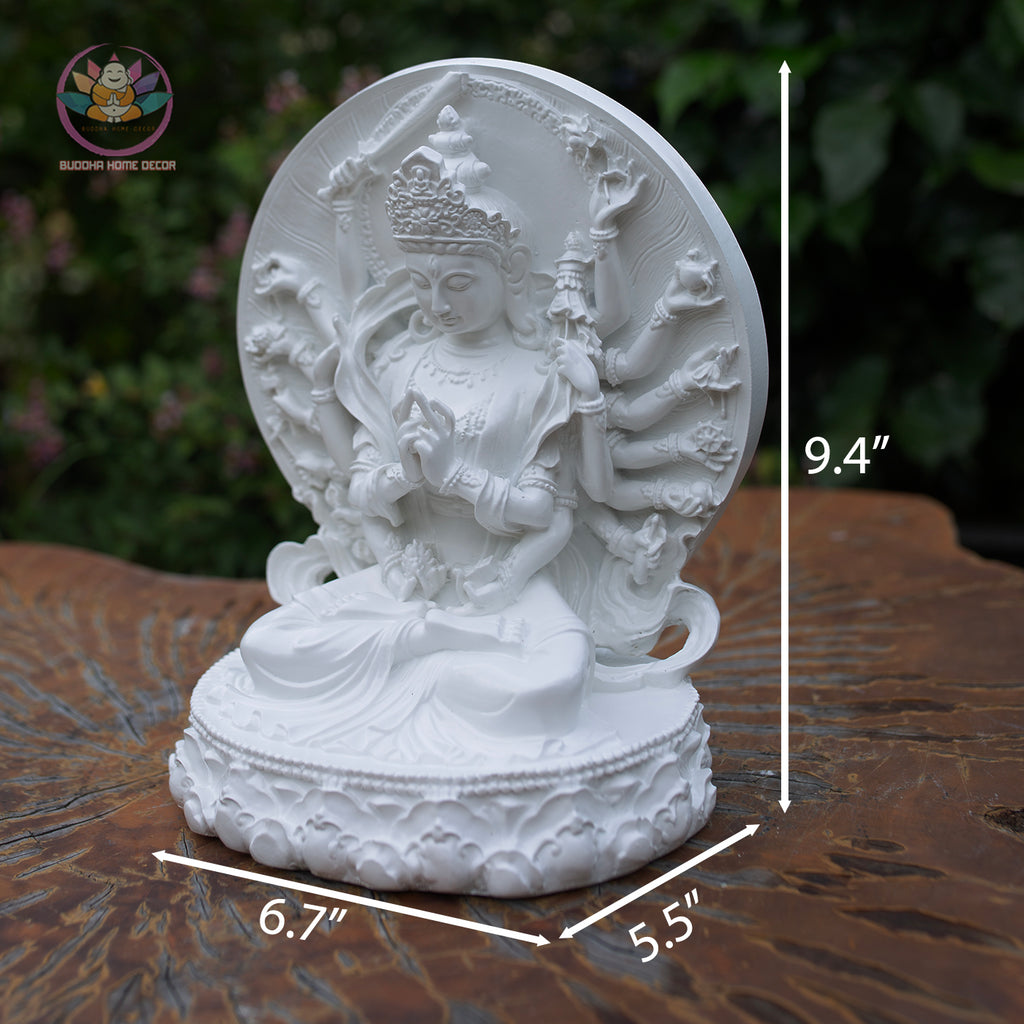 Cundi Bodhisattva Statue 9.4" – White Resin Multi-Armed Buddha for Home & Altar Decor