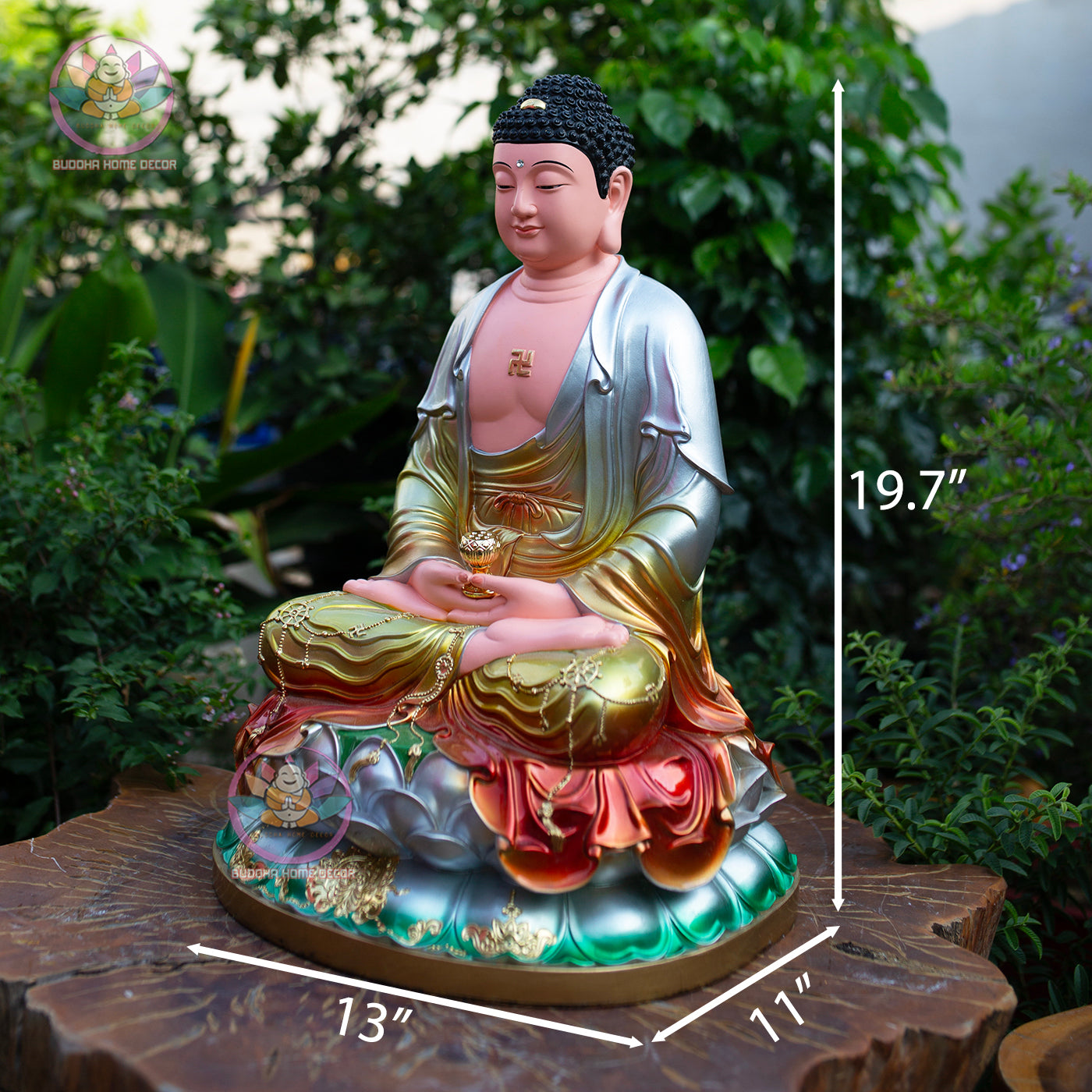 Multicolor Buddha Statue – 19.7" Resin Amitabha Buddha Figurine – Zen Home Altar, Meditation Room, Asian Spiritual Decor Gift