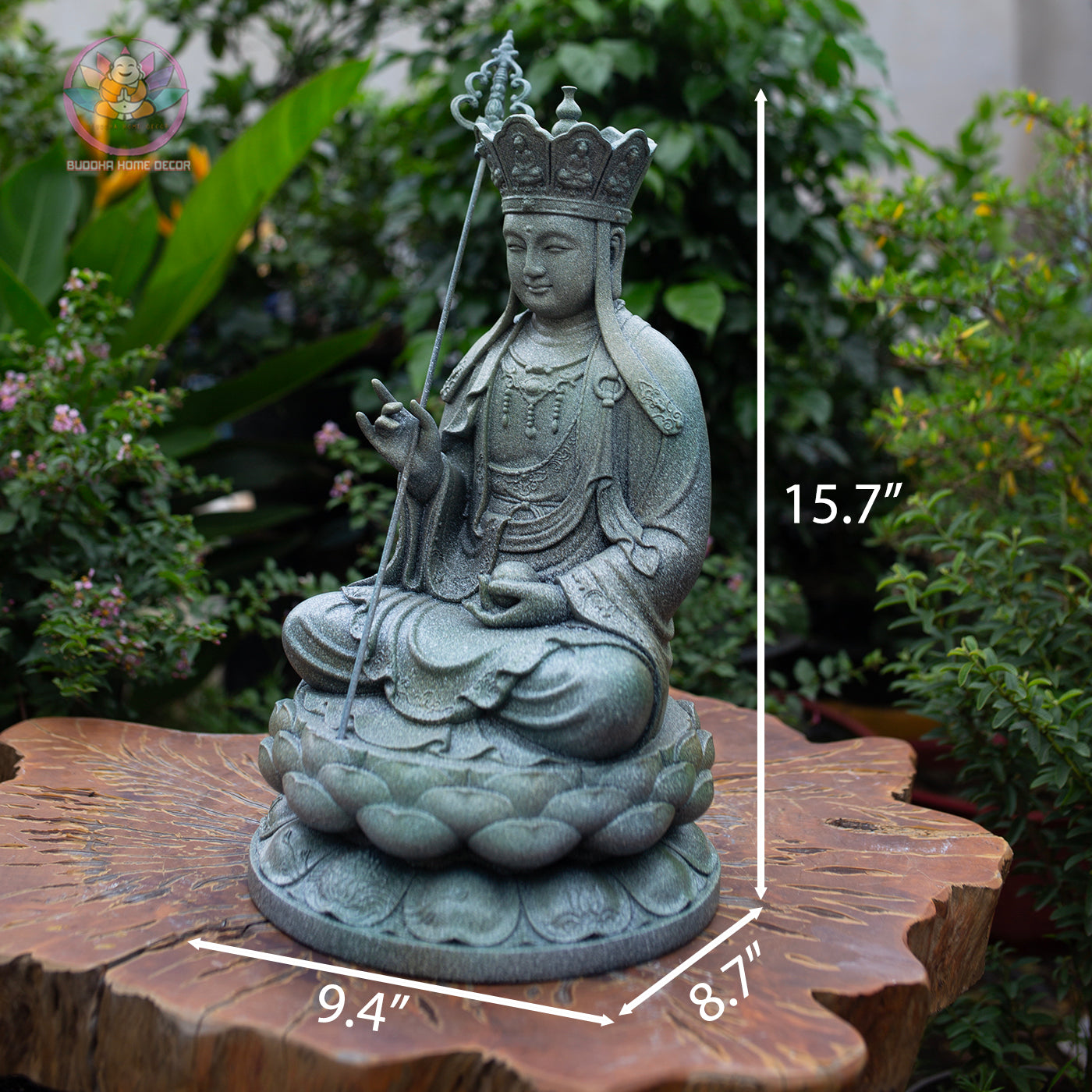 Ksitigarbha Bodhisattva Statue 15.7" – Resin Jizo Buddha Sculpture, Buddhist Altar Decor, Zen Meditation Figurine, Spiritual Gift