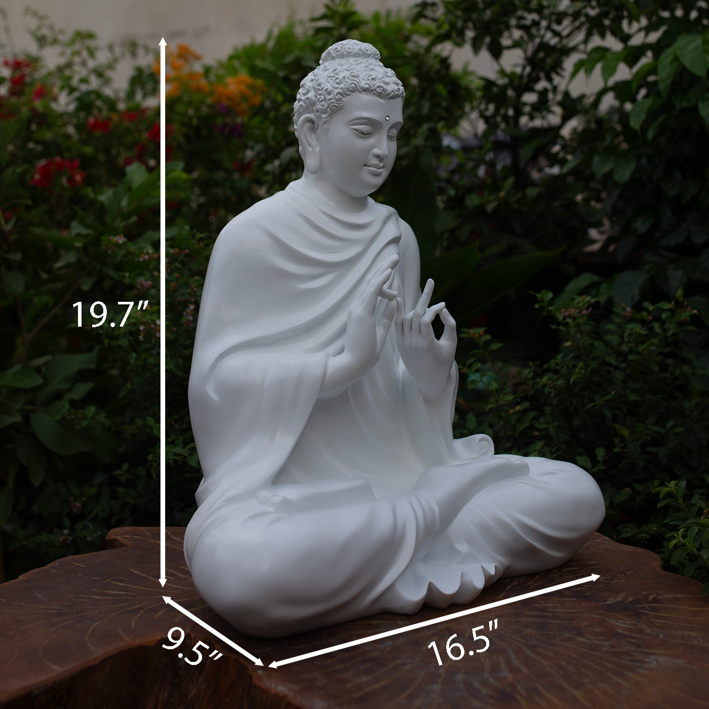 Shakyamuni Buddha Statue – Teaching Mudra in White 19.7" (50cm) | Turning the Dharma Wheel | Resin Sculpture | Vietnamese Handcrafted Art