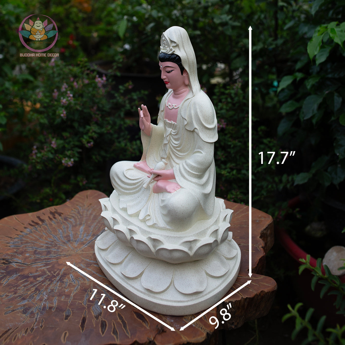 Guanyin Bodhisattva Statue 17.7" – Kwan Yin Seated on Lotus Pedestal, Goddess of Mercy Sculpture