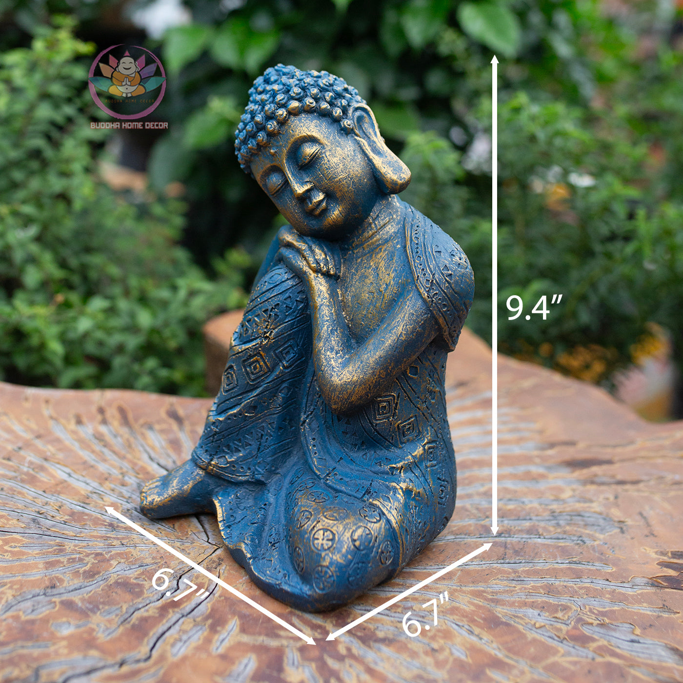 Resting Buddha Statue 9.4" – Blue Gold Finish Peaceful Sleeping Buddha Sculpture