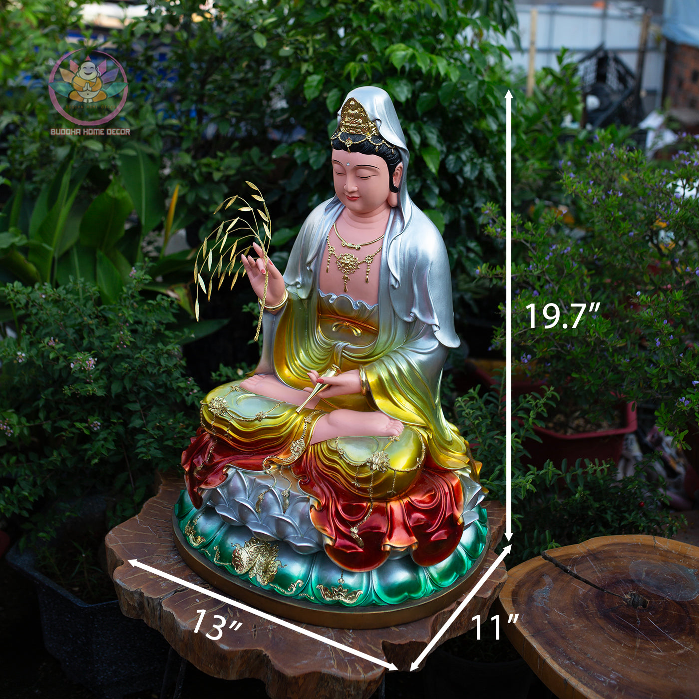 Multi-Color Quan Yin Statue 19.7" | Composite Resin and Stone Powder | Hand-Painted Guanyin Bodhisattva on Lotus Base | Buddhist Altar Decor