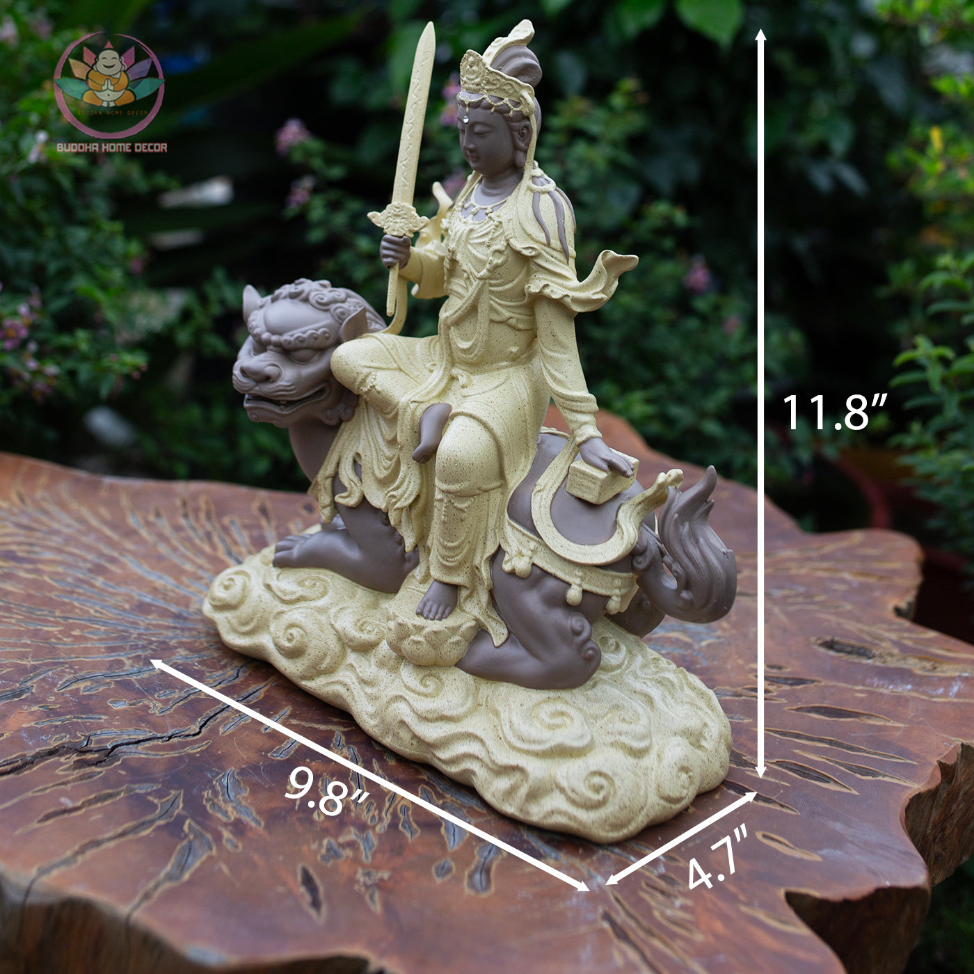Manjushri Bodhisattva Riding Lion and Samantabhadra Riding Elephant Statue Set – Resin Buddhist Sculptures, Zen Home Altar Spiritual Decor