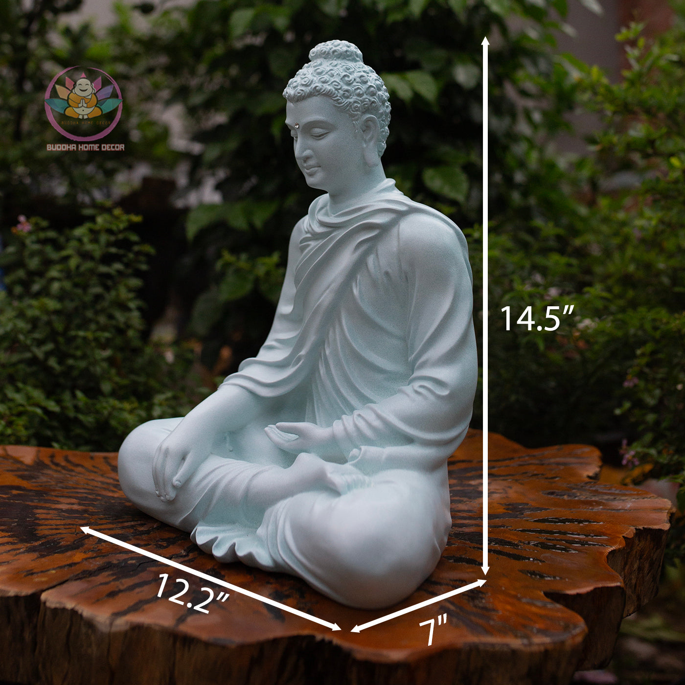 Shakyamuni Buddha Statue 14.5" – Greyish Teal Finish Seated Meditation Buddha