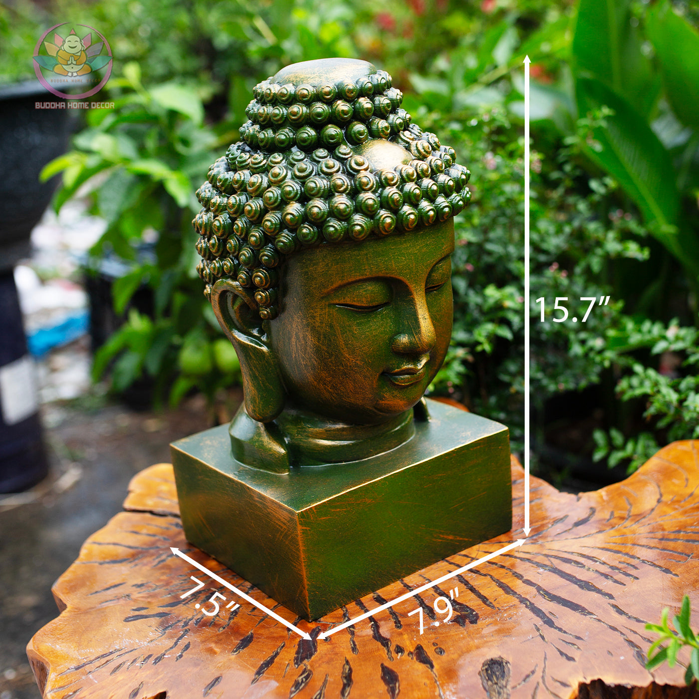 Buddha Head Statue – Antique Bronze Resin Sculpture – Zen Home Decor, Meditation Space Accent, Spiritual Gift, Asian Art Ornament