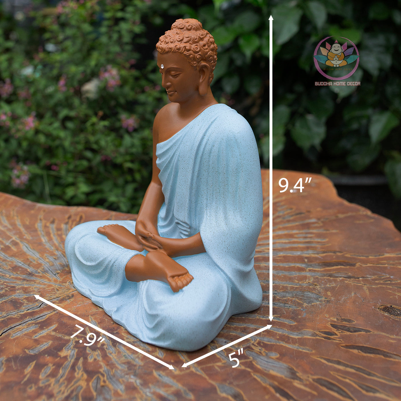 Shakyamuni Buddha Statue 9.4" – Composite Seated Buddha with Blue Robe, Zen Buddhist Altar Home Decor Figurine