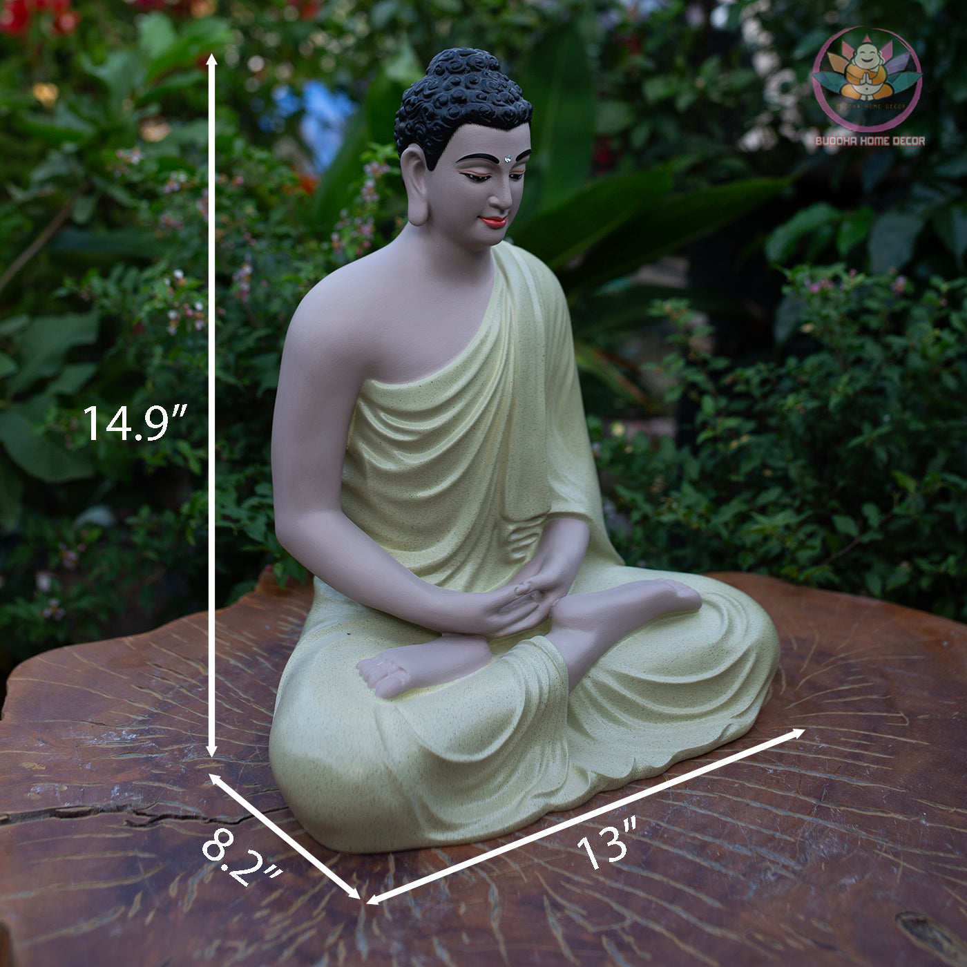 Shakyamuni Buddha Statue – 15" (38cm) Cream Yellow Finish | Meditation Pose | Handcrafted Resin Sculpture from Vietnam