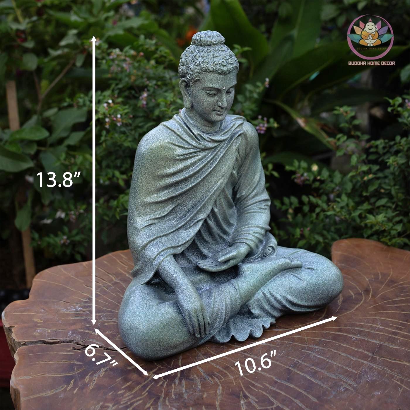 Granite-Look Buddha Statue – 14.6" (37cm) Shakyamuni in Earth-Touching Mudra | Resin Stone Meditation Sculpture | Handmade in Vietnam