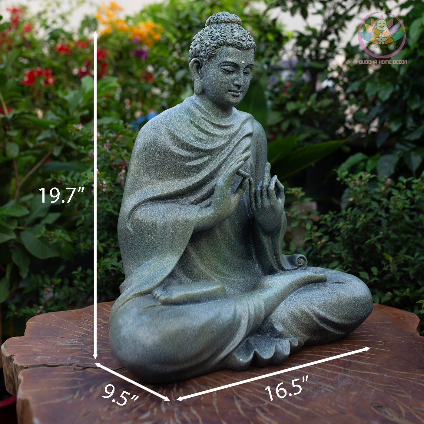 Granite-Style Buddha Statue – 19.7" (50cm) Vitarka Mudra | Shakyamuni Turning Dharma Wheel | Stone-Look Resin Sculpture | Vietnam Handmade