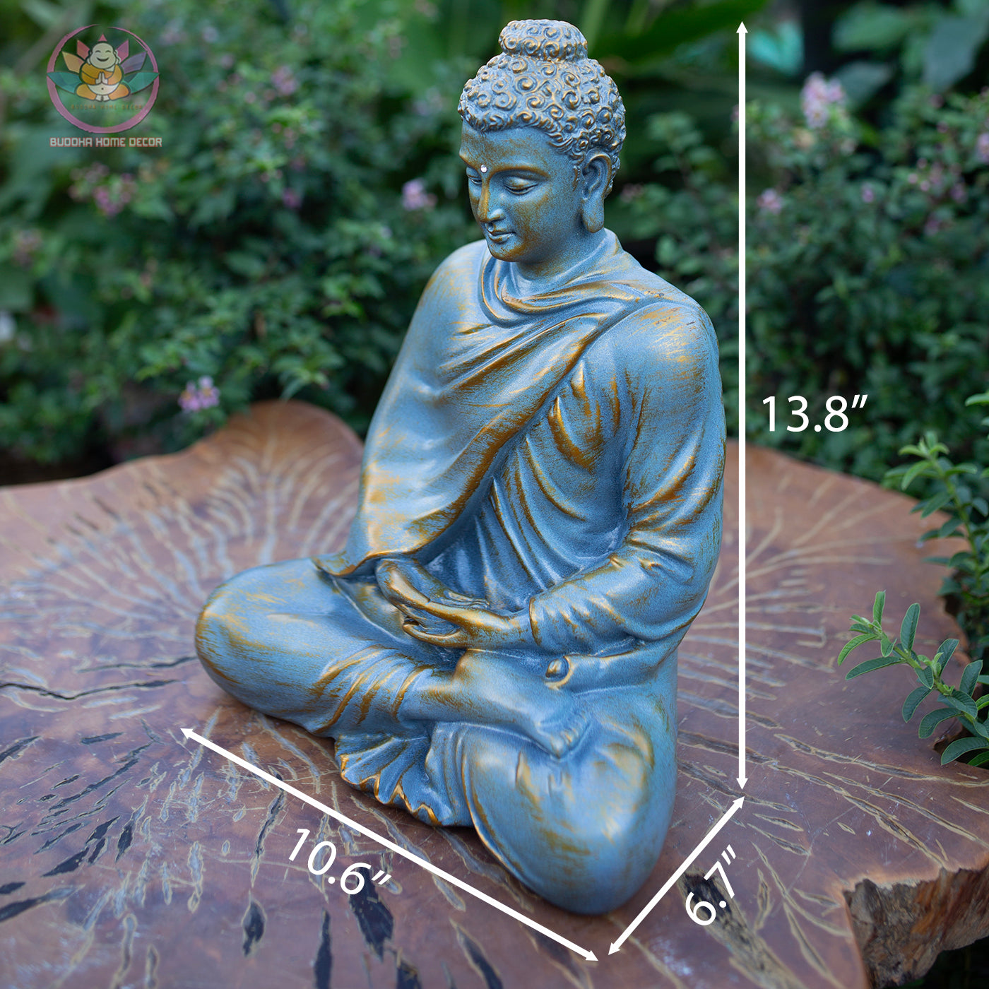 Large Blue Buddha Statue 13.8” | Meditating Buddha Figurine | Resin Sculpture for Altar, Zen Garden, Yoga Studio, Spiritual Gift