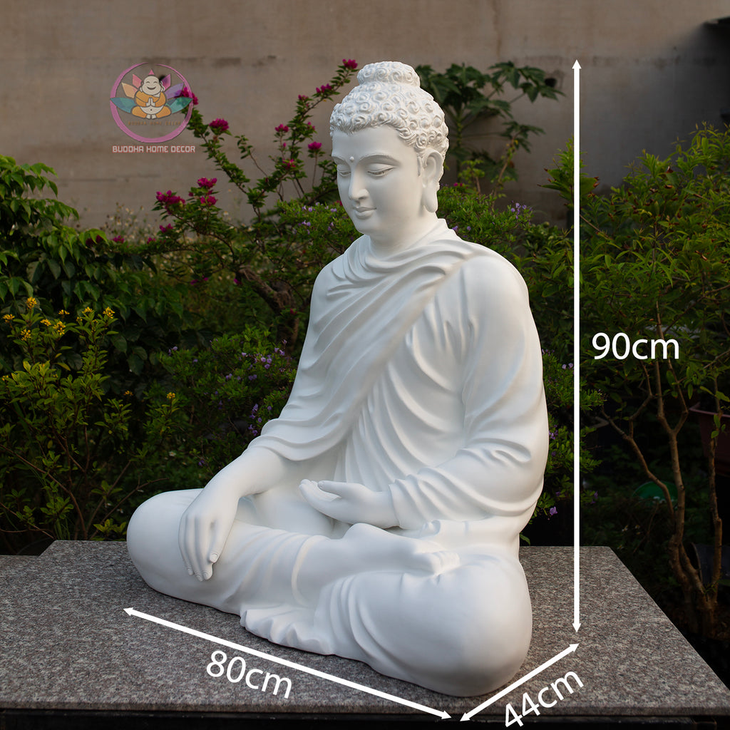 Large Shakyamuni Buddha Statue White, Meditation Buddha Sculpture, Zen Garden Decor, Minimalist Buddhist Art, Spiritual Home Decor