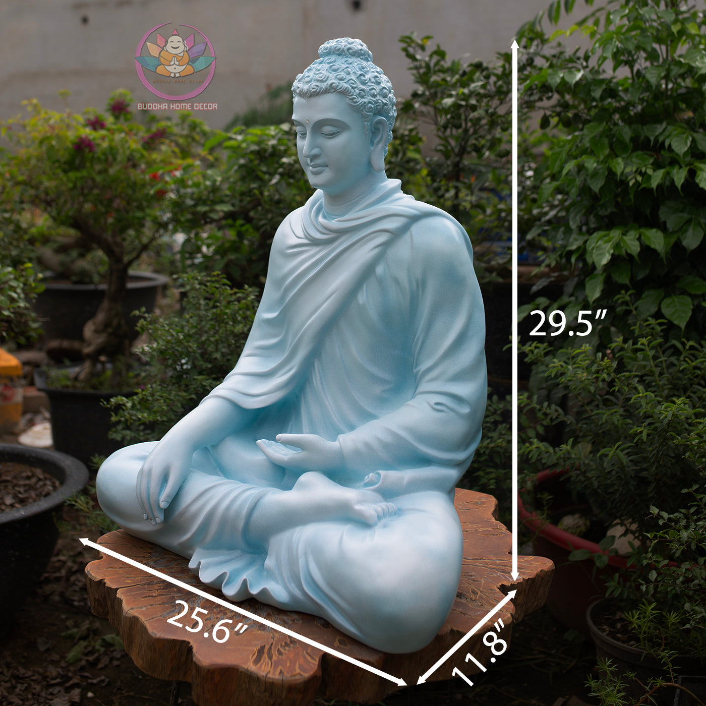 Shakyamuni Buddha Statue 29.5" – Large Resin & Stone Powder Buddha in Stone Grey or Light Teal Finish