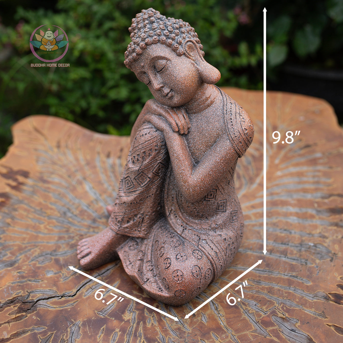 Resting Buddha Statue 9.8" – Red Stone Finish Sleeping Buddha for Home & Garden Decor