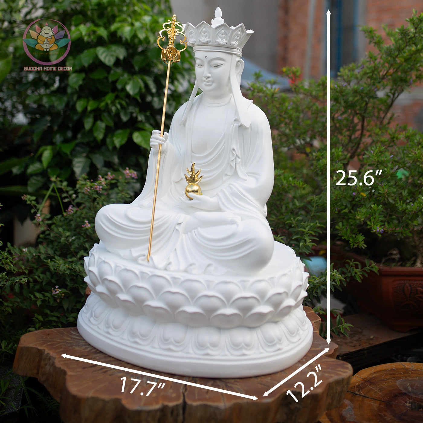 Ksitigarbha Bodhisattva Statue 25.6" – Large White Composite Jizo Buddhist Sculpture, Zen Altar Temple Decor