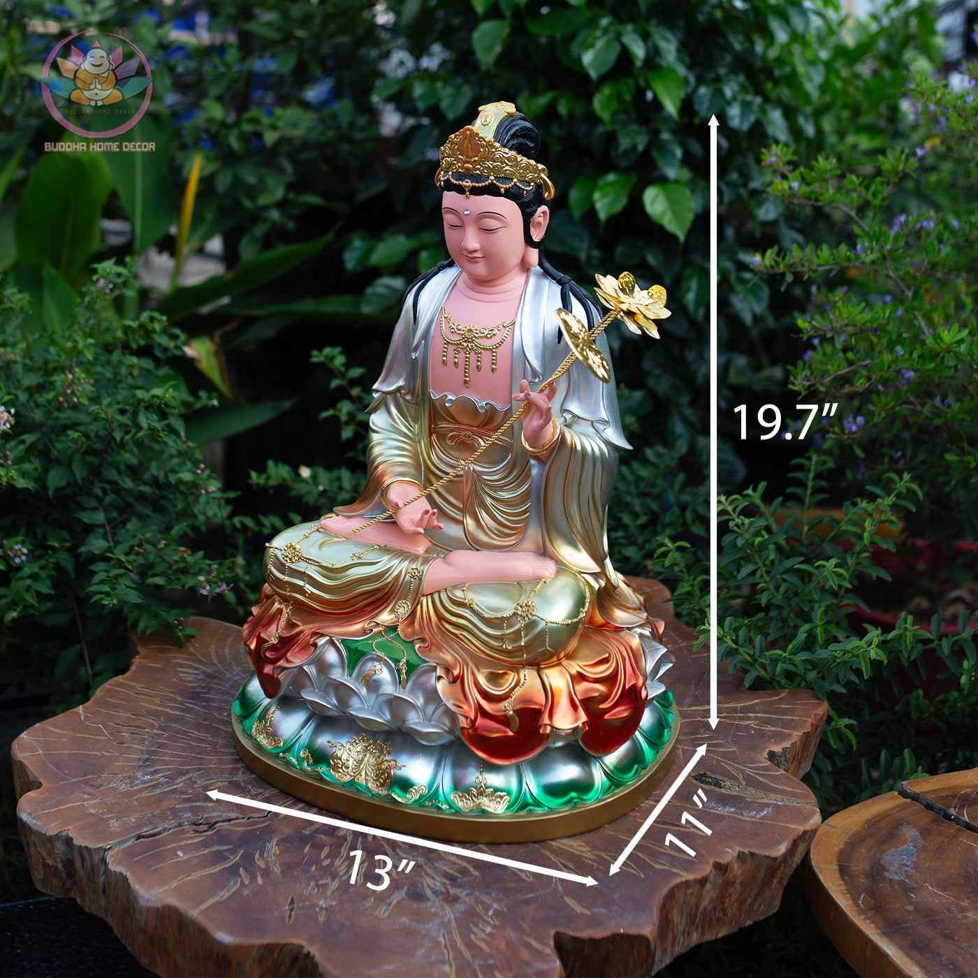 Multicolor Mahasthamaprapta Statue – 19.7" Resin Bodhisattva Figurine – Zen Home Altar, Meditation Space, Asian Spiritual Decor Gift