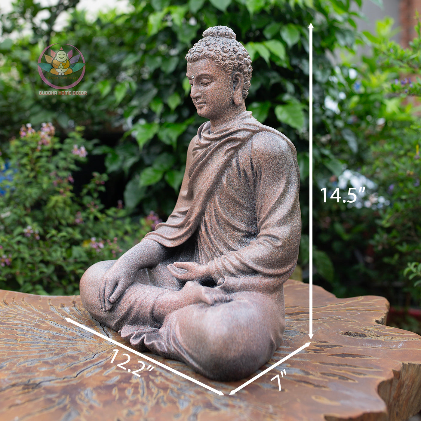 Shakyamuni Buddha Statue 14.5" – Antique Stone Finish Seated Buddha Meditation Sculpture