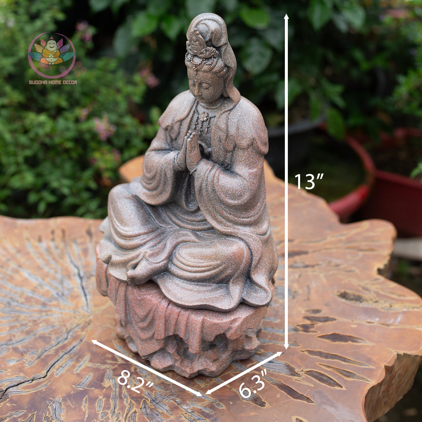Guanyin Bodhisattva Statue 13" – Antique Stone Finish Kwan Yin with Praying Hands
