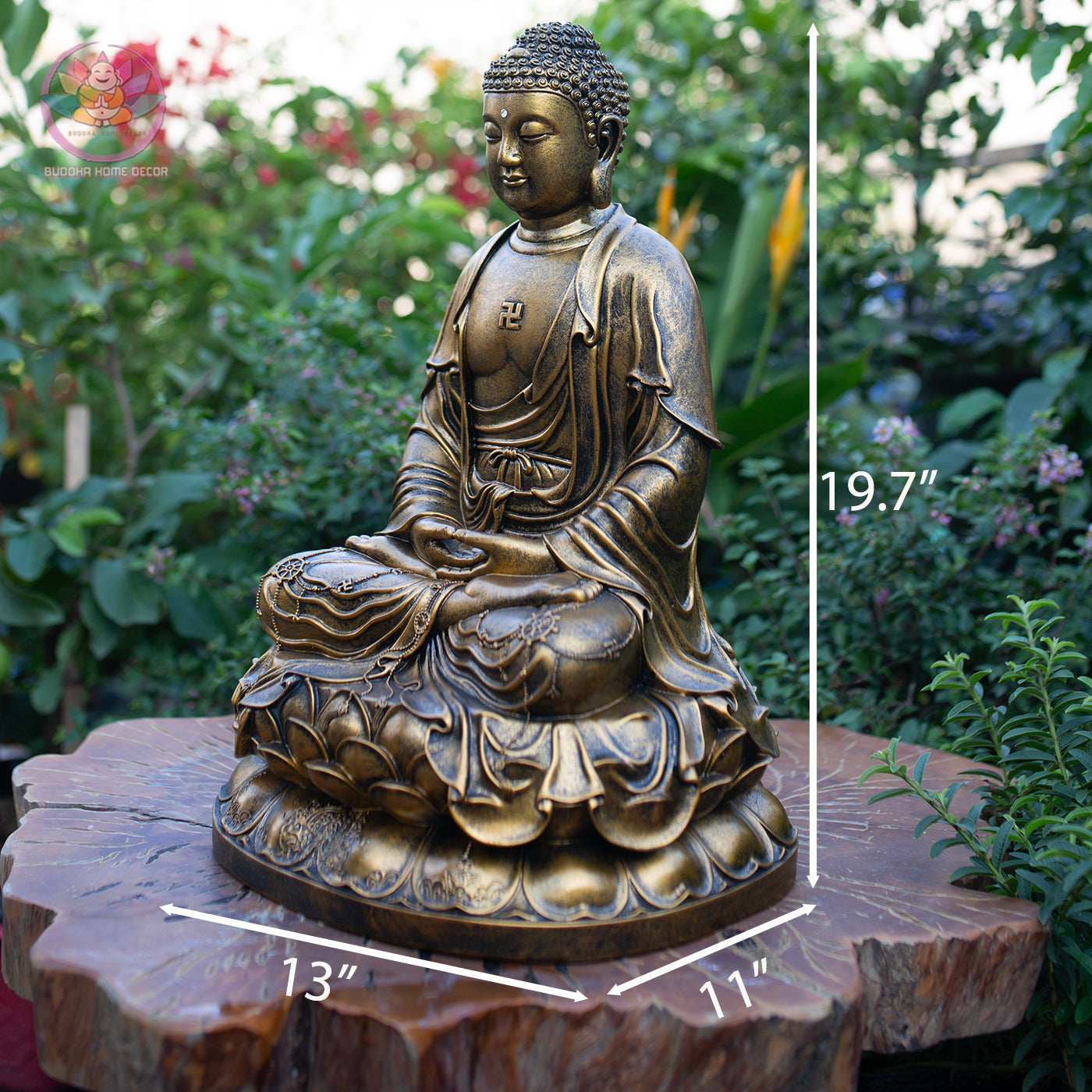 Amitabha Buddha Statue – Antique Bronze Resin Sculpture – Large Zen Meditation Decor, Buddhist Altar Ornament, Spiritual Gift