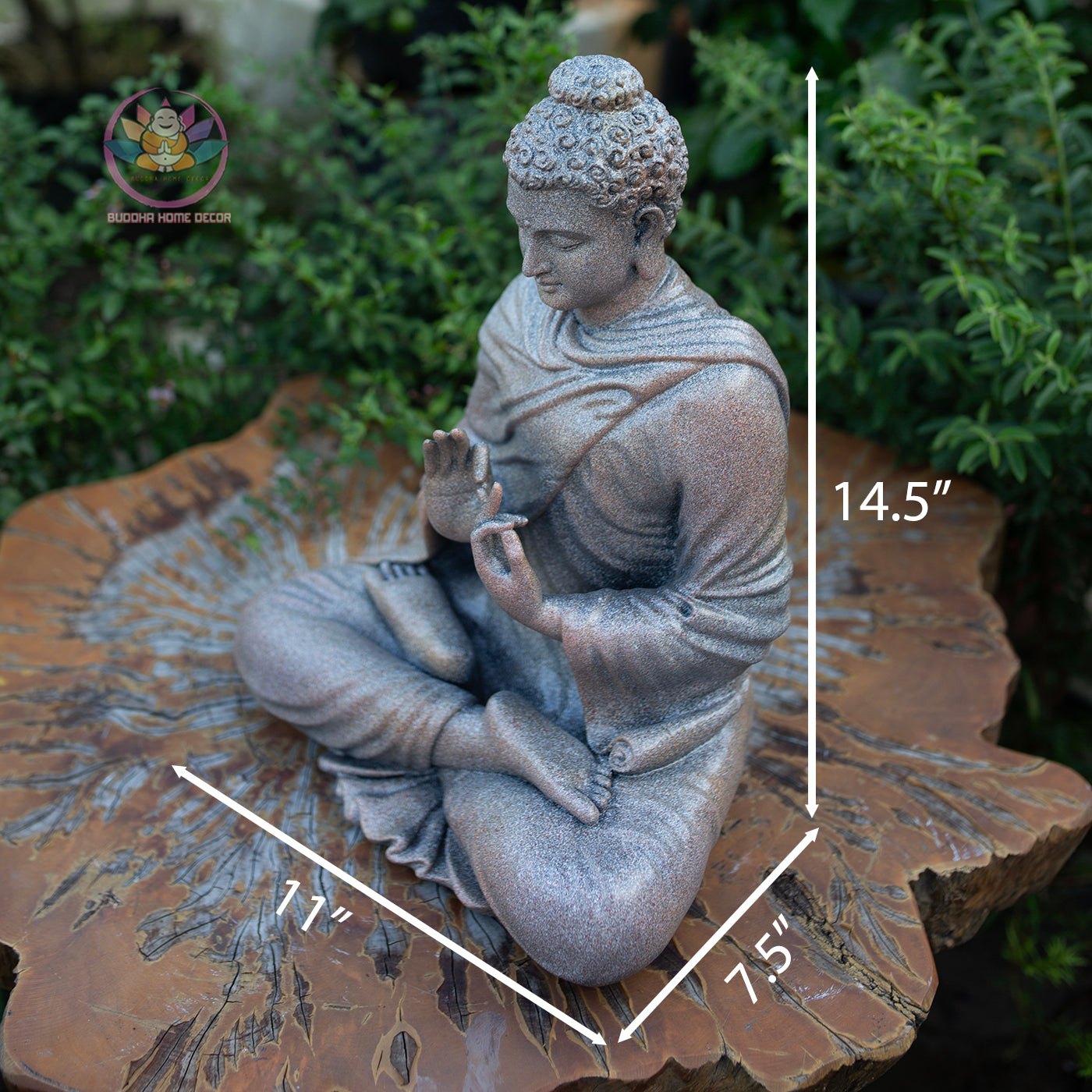 Shakyamuni Buddha Statue 14.5" | Composite Resin and Stone Powder | Granite Stone Finish | Turning the Wheel of Dharma Pose