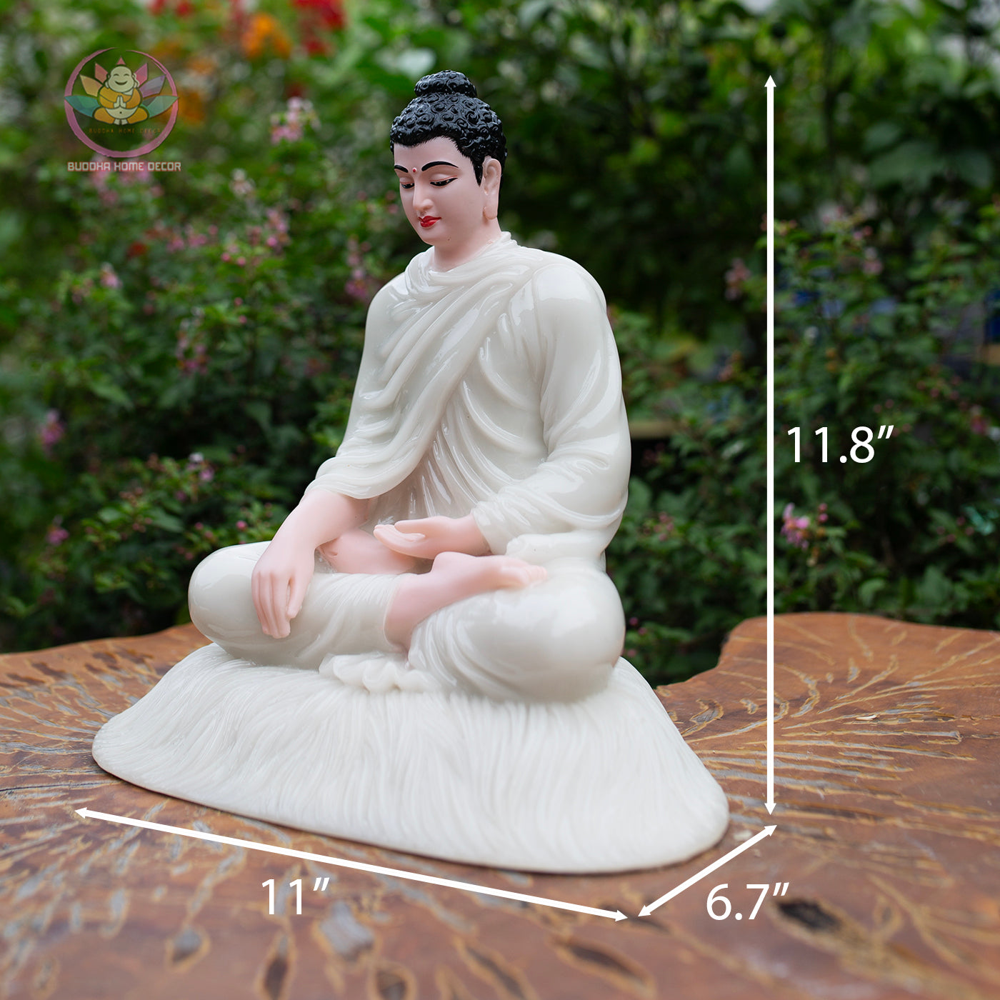 Shakyamuni Buddha Statue 11.8" – Glossy White Resin Meditation Figurine, Seated Buddhist Sculpture for Zen Home Altar, Yoga Studio Decor