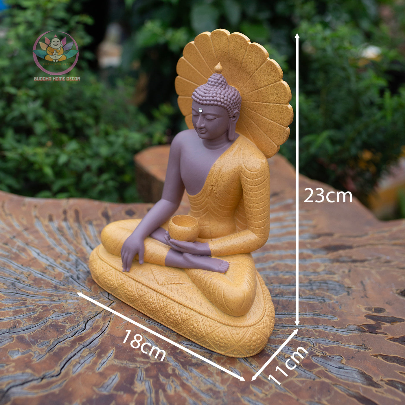 Jade Buddha Statue 9.4" – Resin & Stone Powder Seated Buddha with Halo