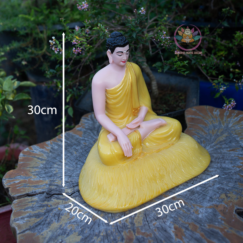 Shakyamuni Buddha Statue Yellow Stone Finish, Meditation Buddha Sculpture, Zen Buddhist Decor, Dhyana Mudra Buddha, Spiritual Home Altar Statue