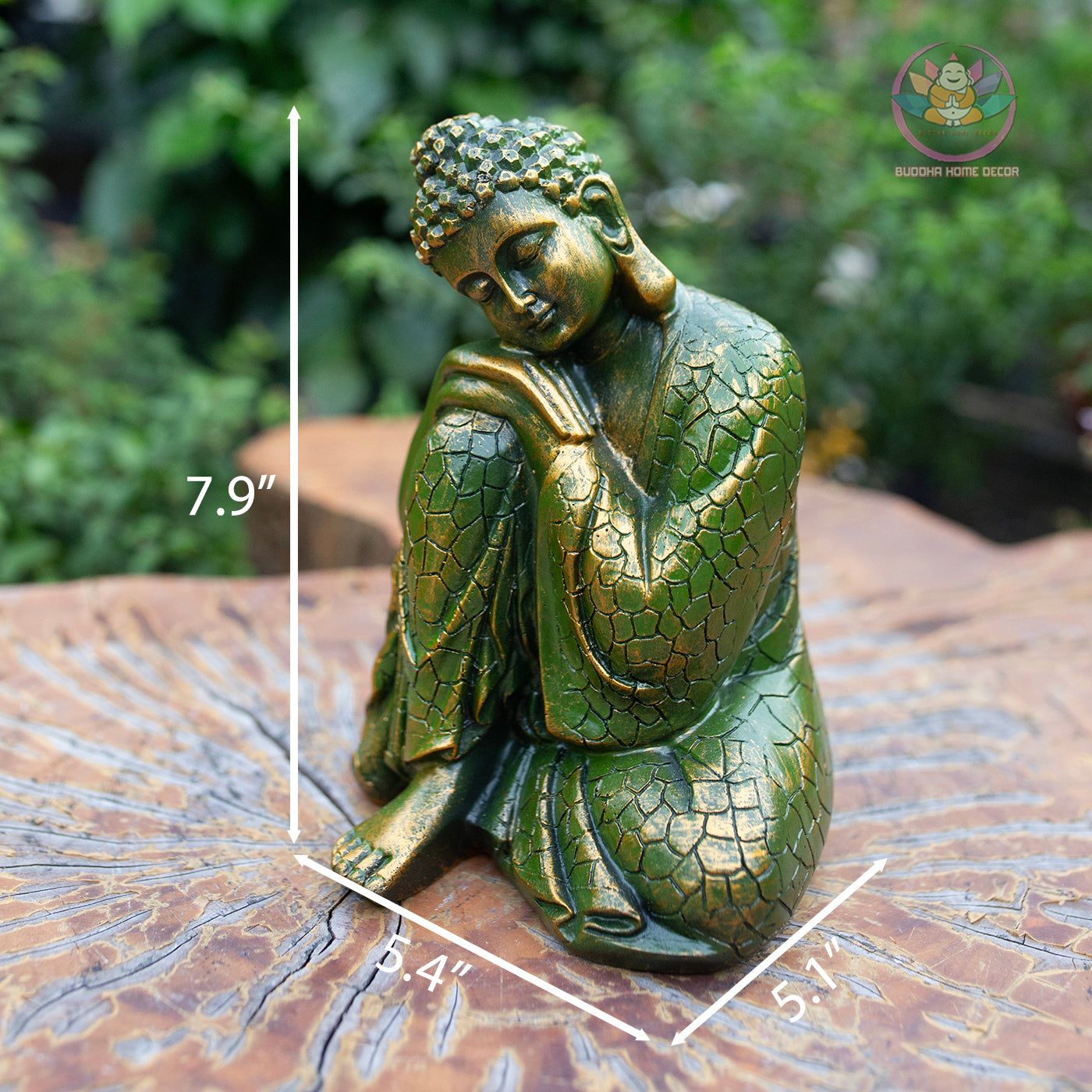 Resting Buddha Statue 7.9" – Green Gold Finish Peaceful Sleeping Buddha Figurine