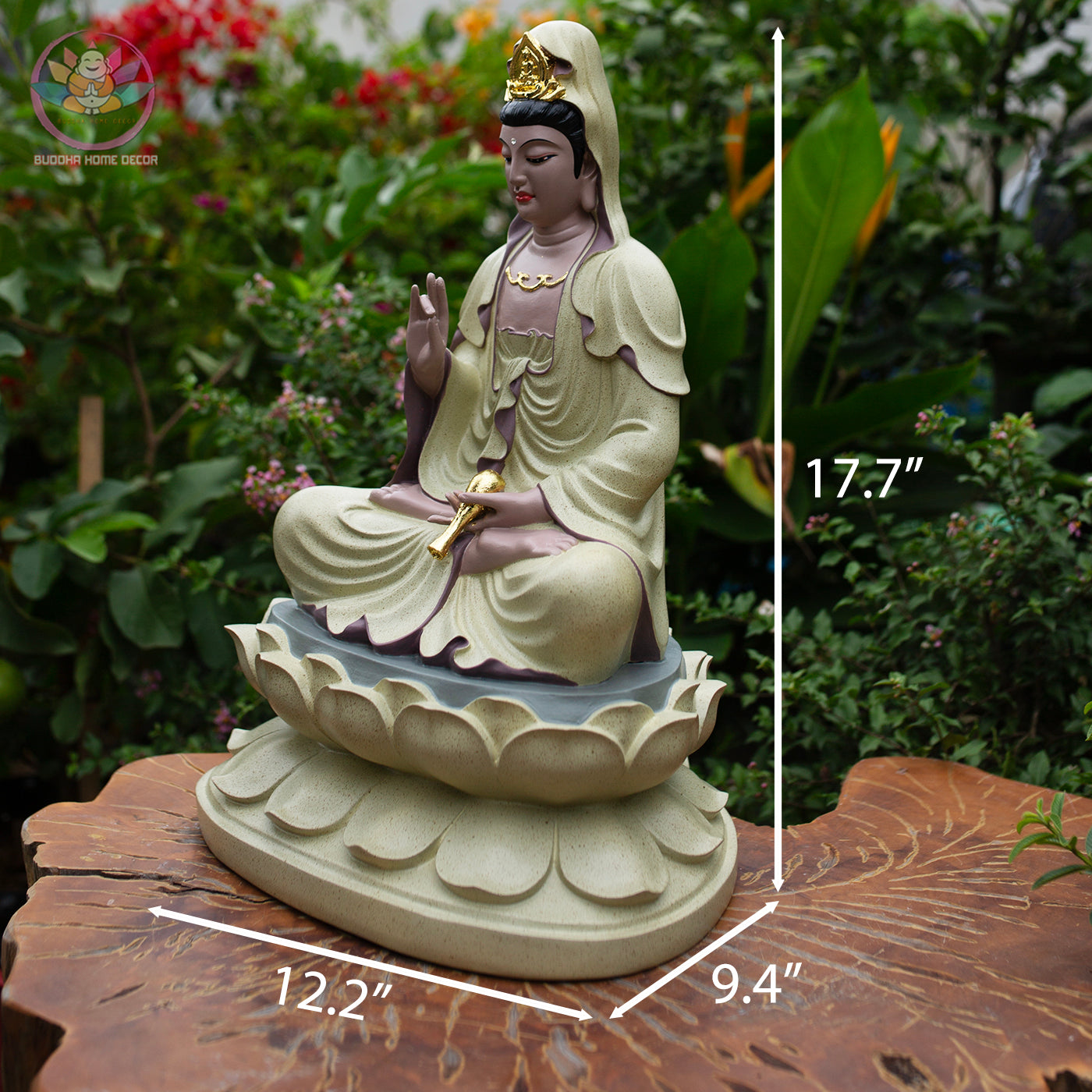 Large Quan Yin Statue on Lotus – Buddhist Goddess of Mercy, Guanyin Figurine for Home Altar & Meditation Decor (17.7”H x 12.2”W x 9.4”D)
