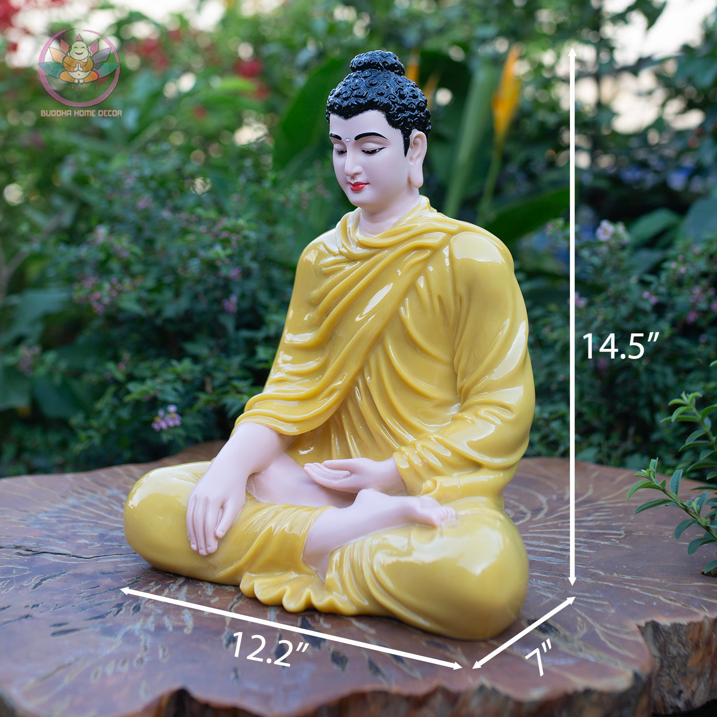 Shakyamuni Buddha Statue – Glossy Yellow Robe Meditation Sculpture – Zen Home Decor, Buddhist Altar Ornament, Spiritual Gift